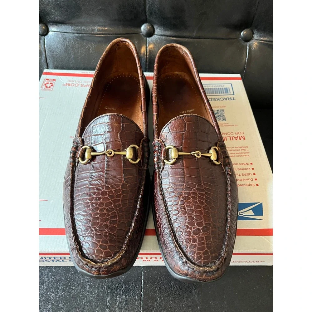 Allen Edmonds Grand Cayman Brown‎ Croc Embossed Leather Bit Loafers